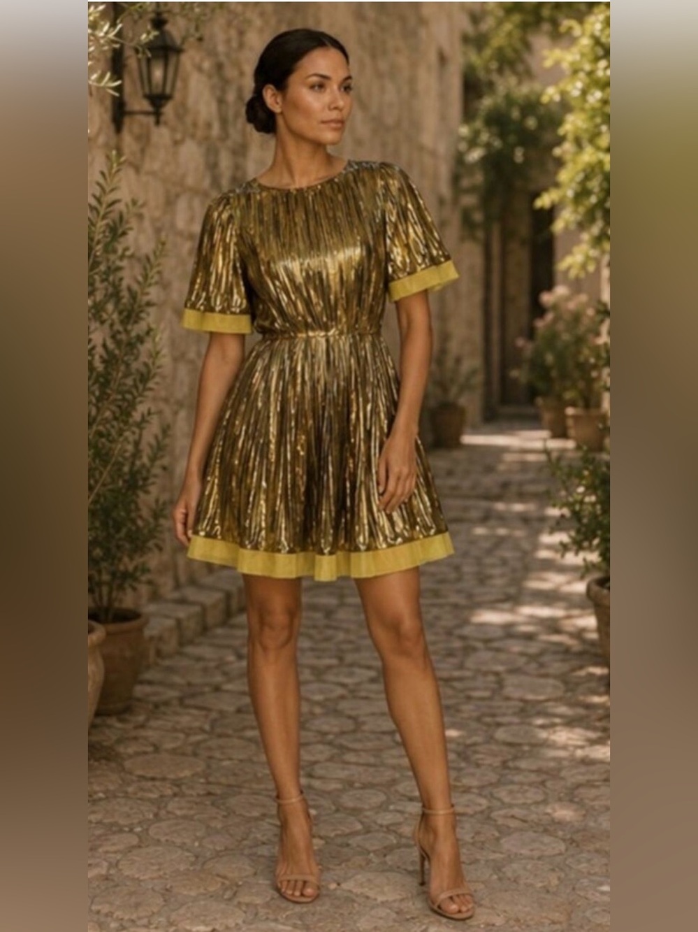 The Clothing Company Metallic Gold Dress Medium Retro Halloween Party Costume